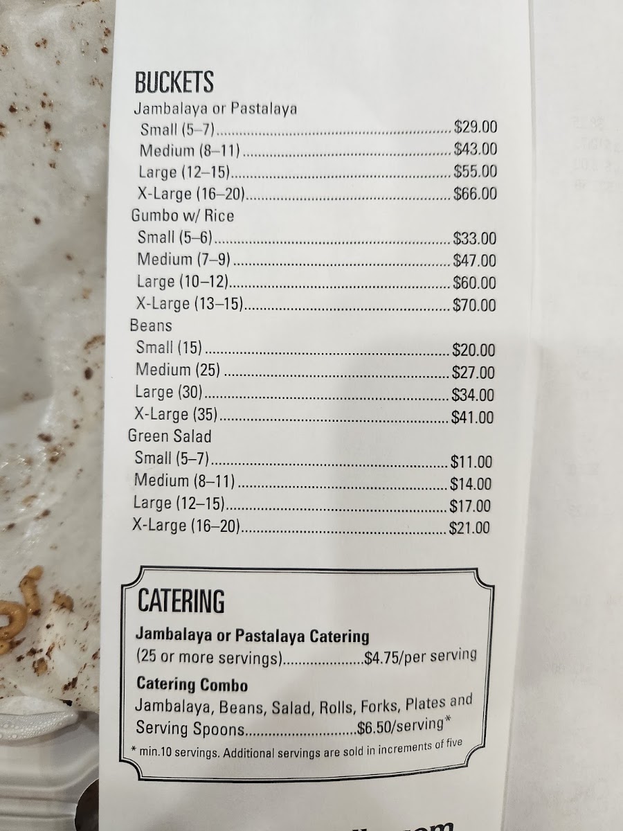 Pot & Paddle Jambalaya Kitchen menu board