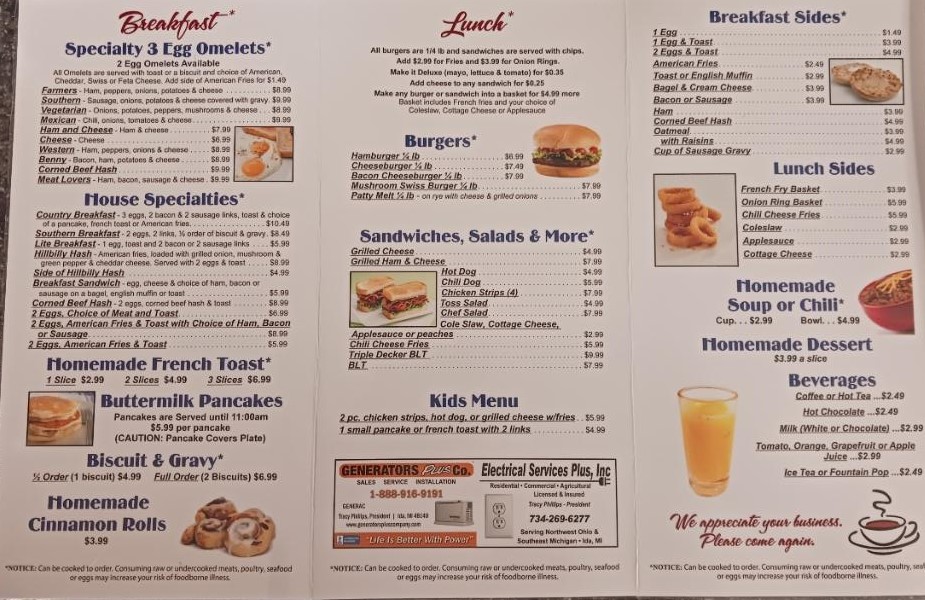 Linda's Diner menu board