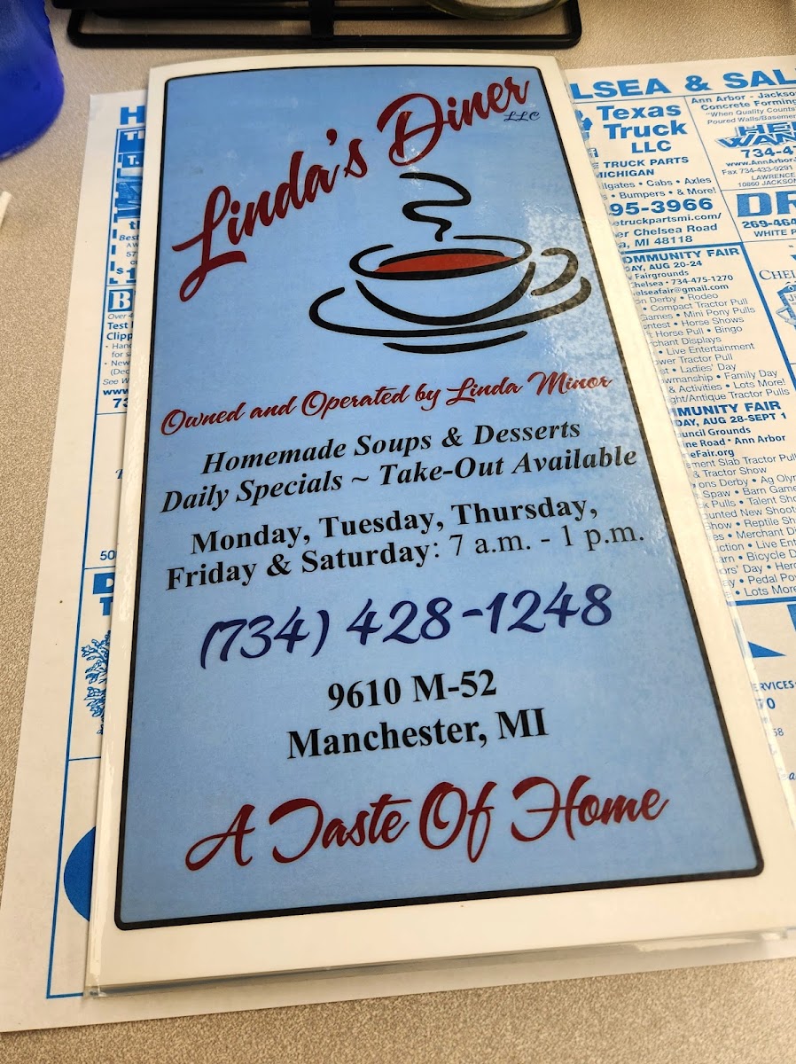 Linda's Diner menu board