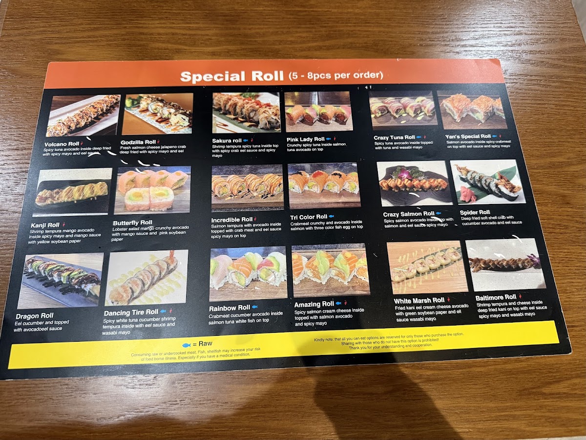 Kanji Sushi All You Can Eat menu board