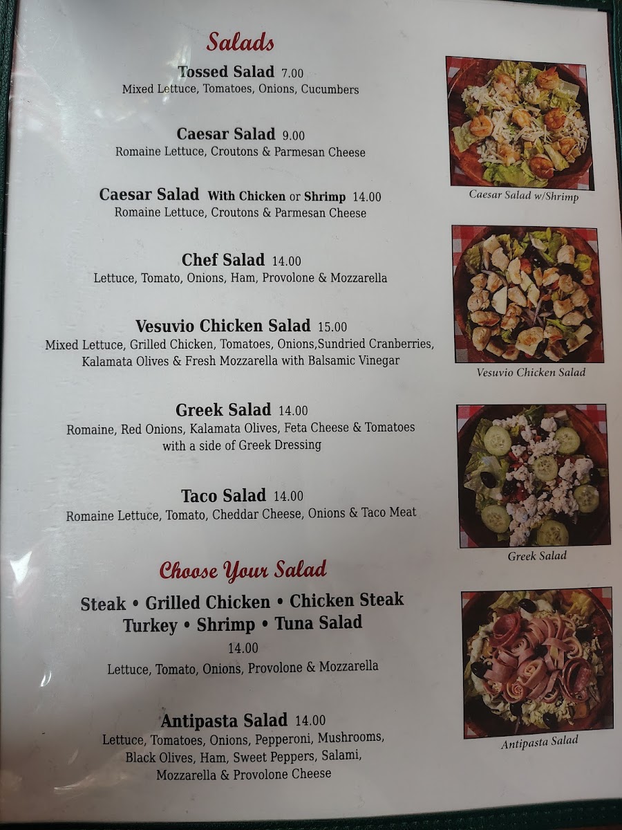 Vesuvio Pizza menu board