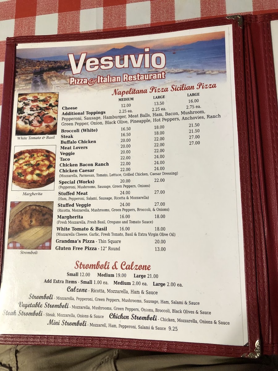 Vesuvio Pizza menu board