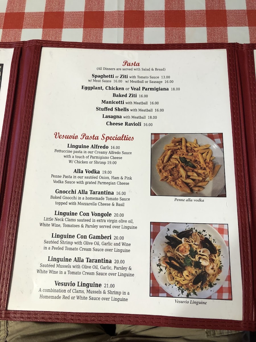 Vesuvio Pizza menu board