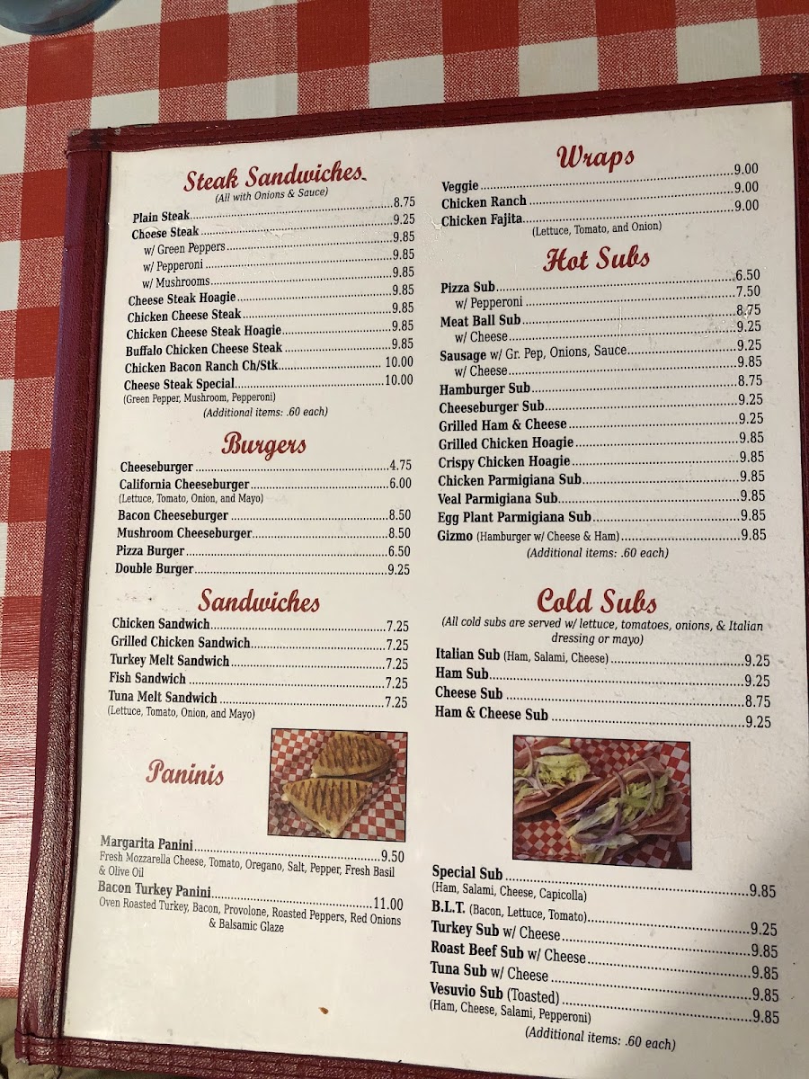 Vesuvio Pizza menu board