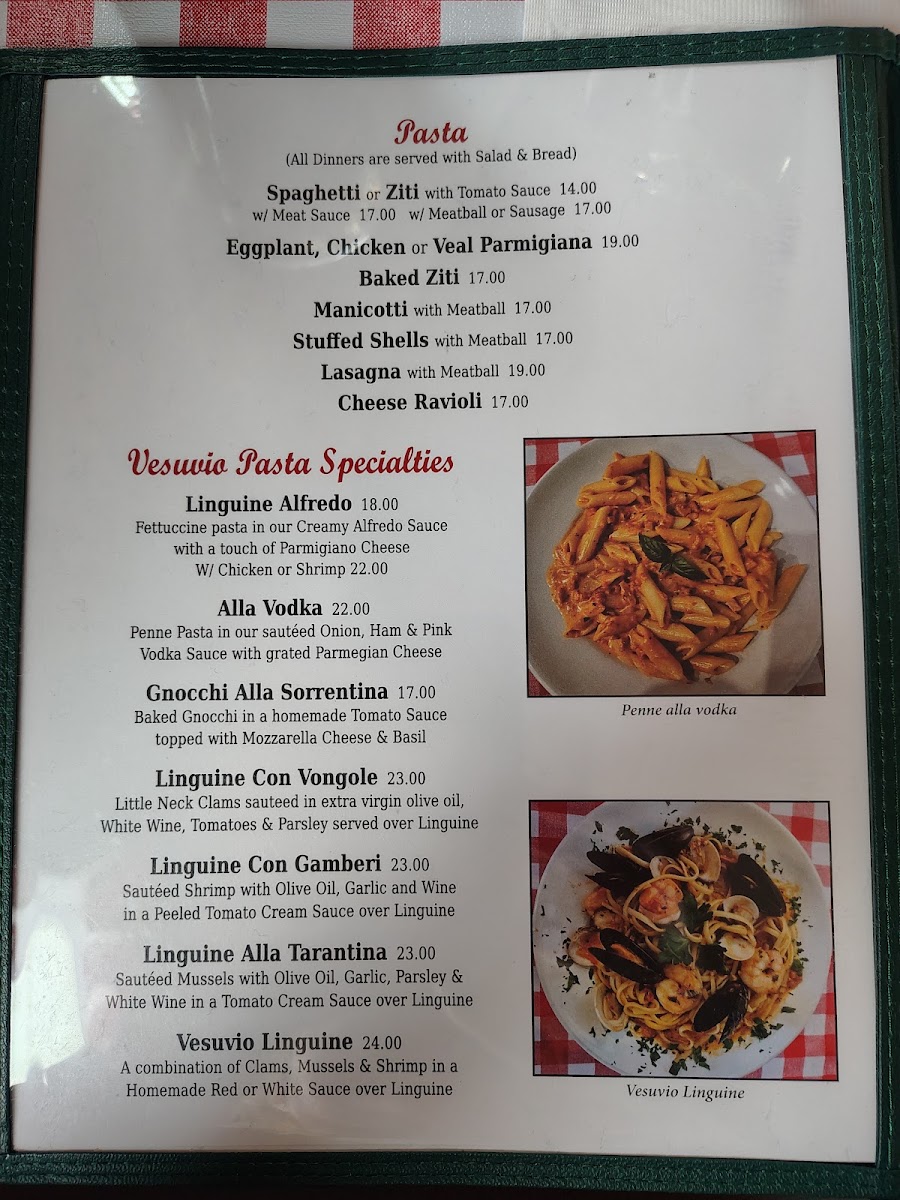 Vesuvio Pizza menu board