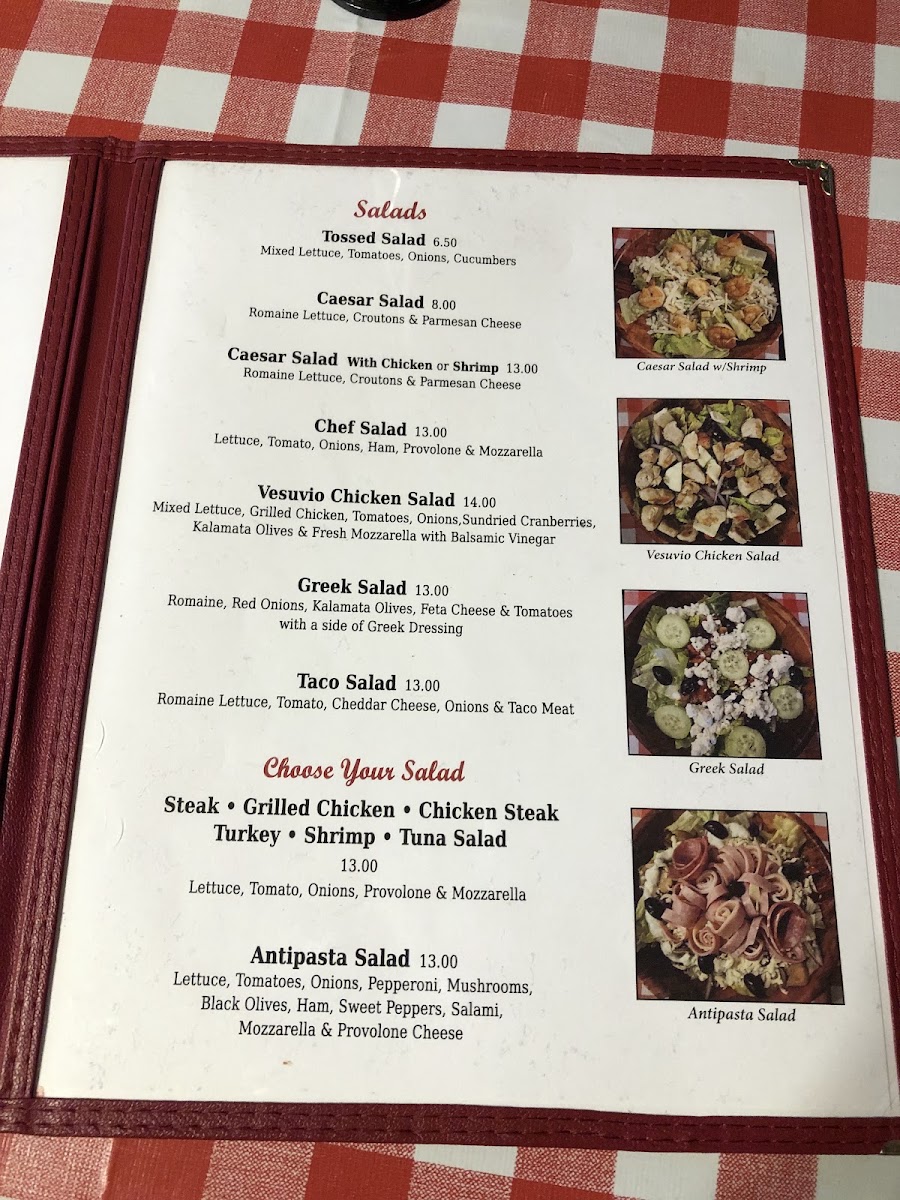 Vesuvio Pizza menu board