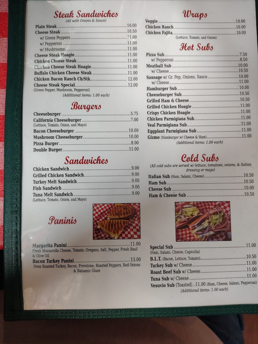 Vesuvio Pizza menu board