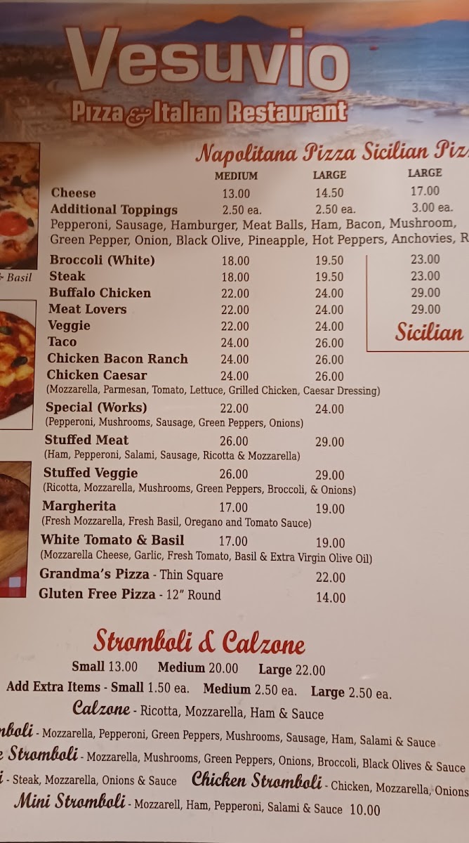 Vesuvio Pizza menu board