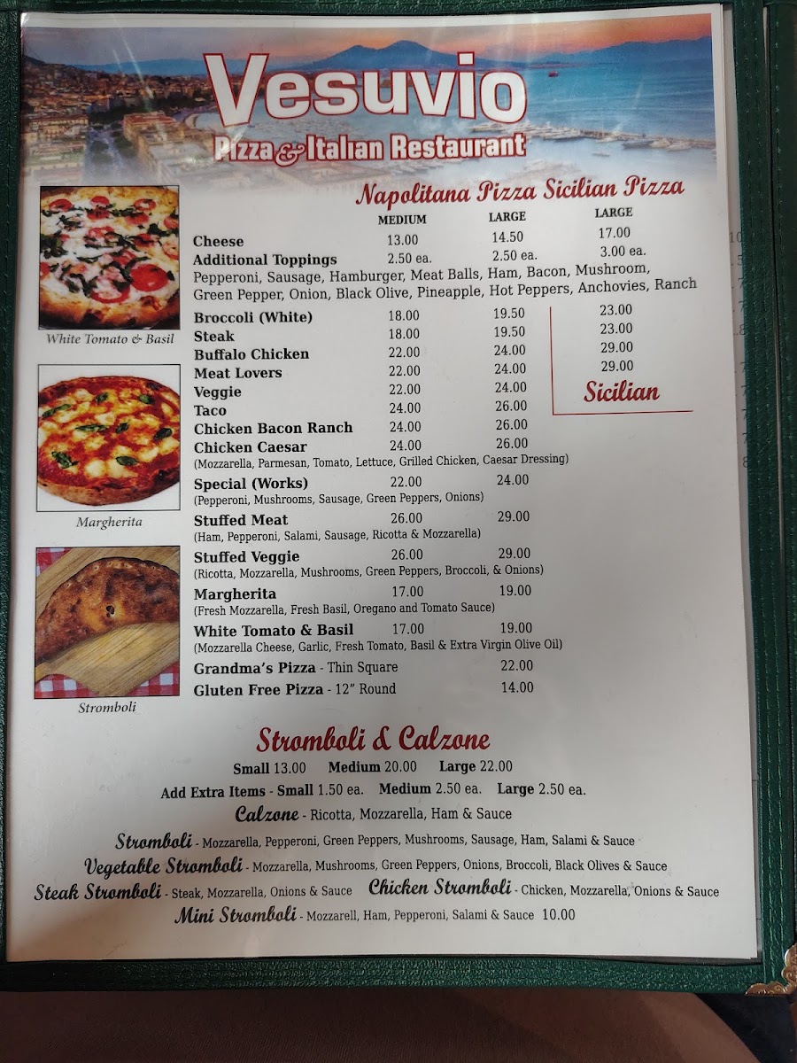 Vesuvio Pizza menu board