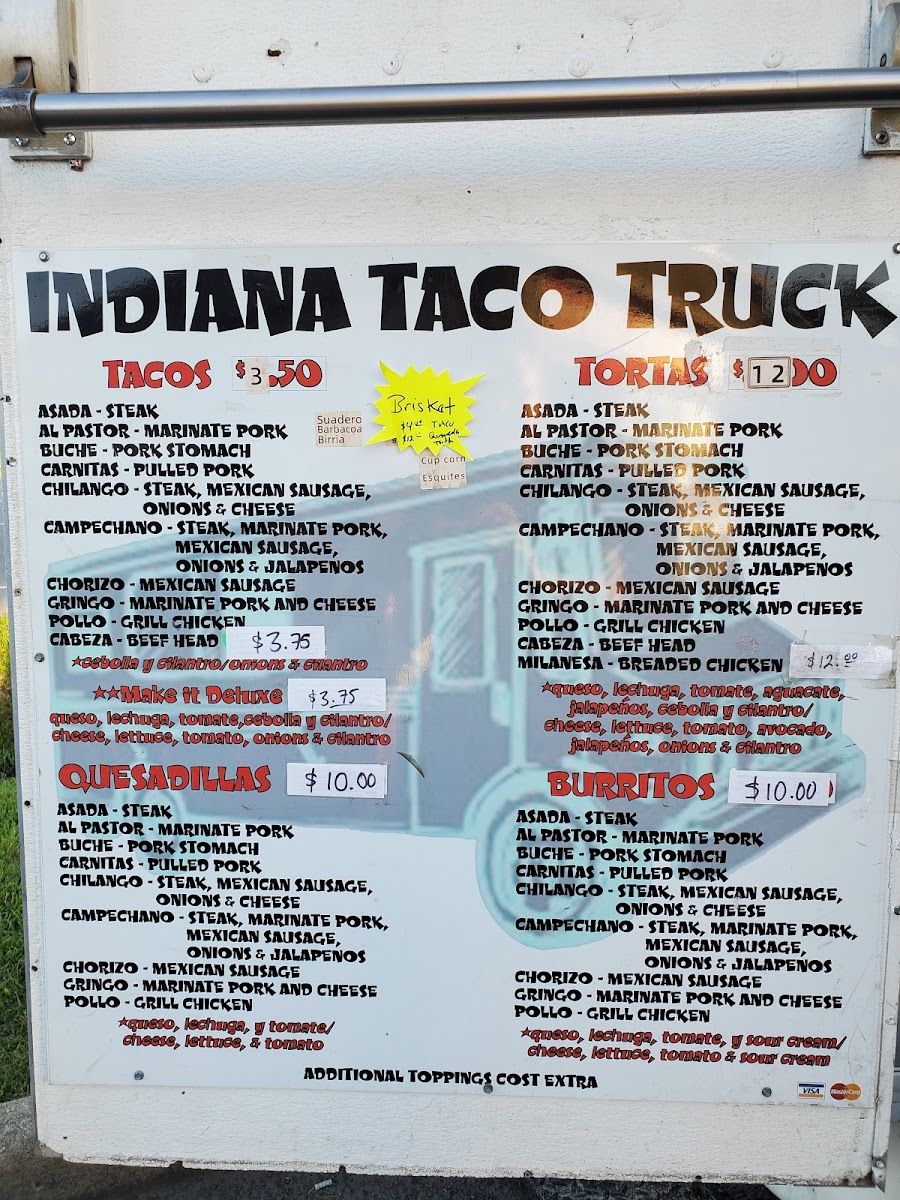 Indiana Taco LLC menu board