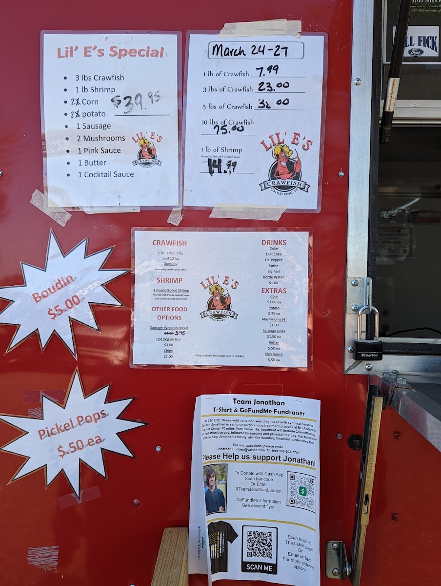 Lil' E's Crawfish LLC menu board