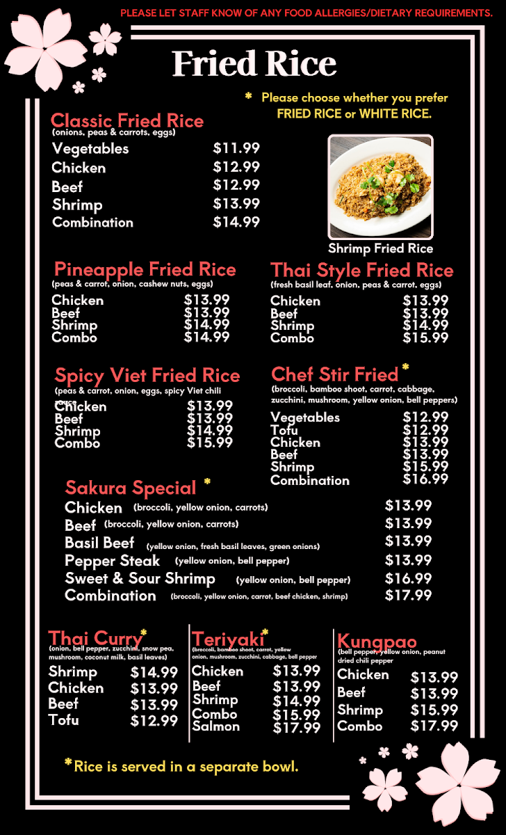 Sakura Spice menu board