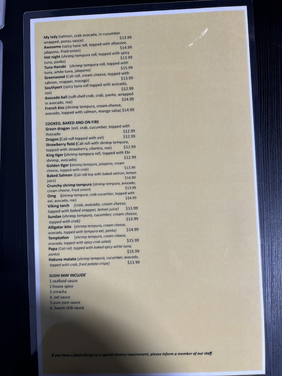 Sakura Spice menu board