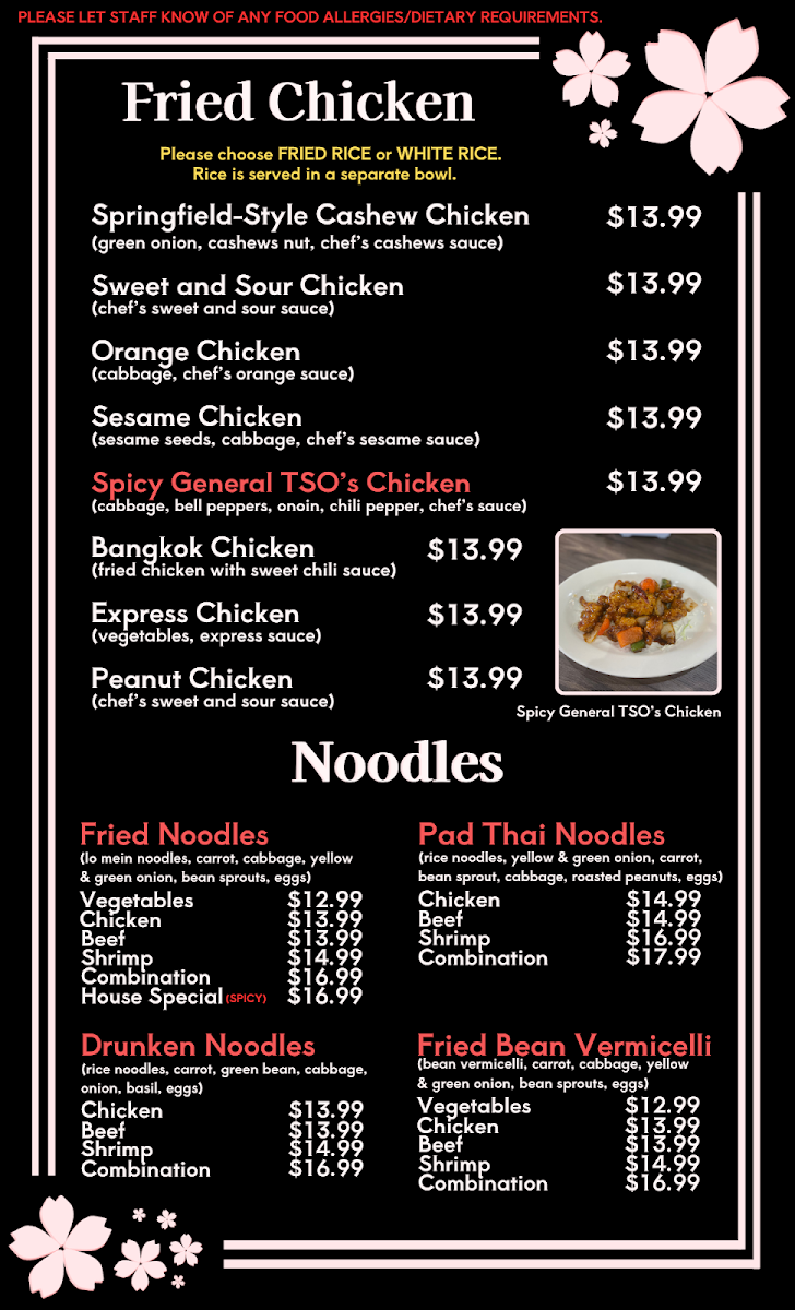 Sakura Spice menu board