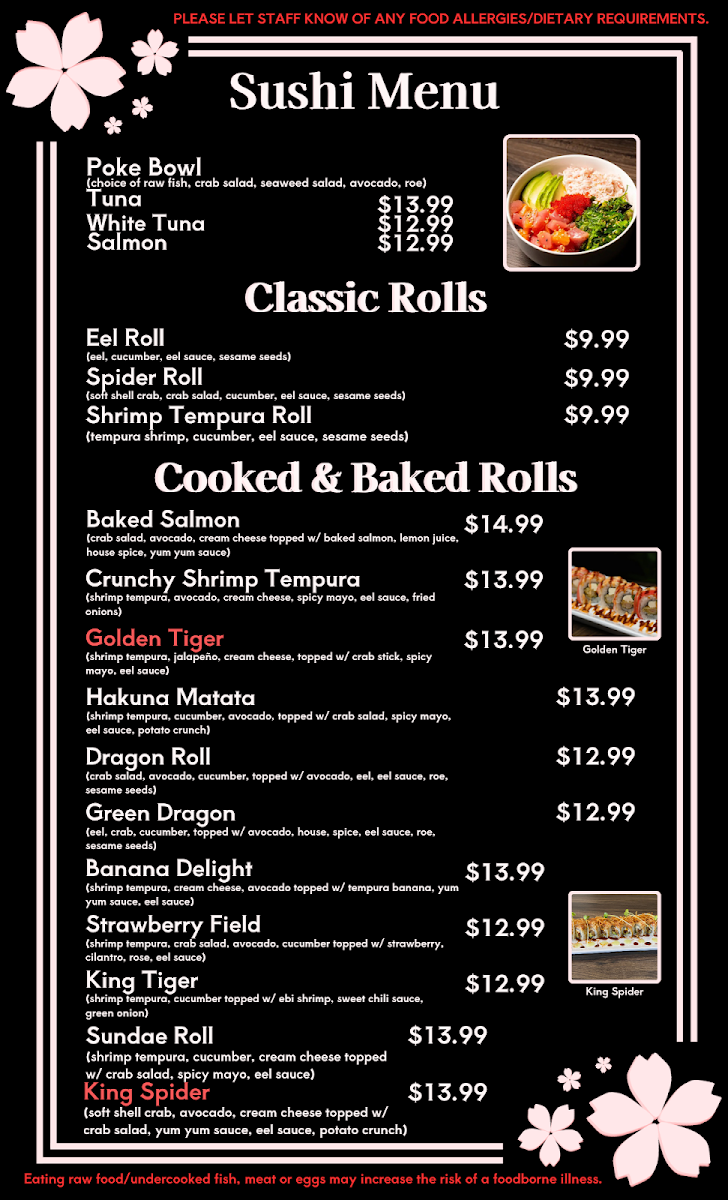 Sakura Spice menu board