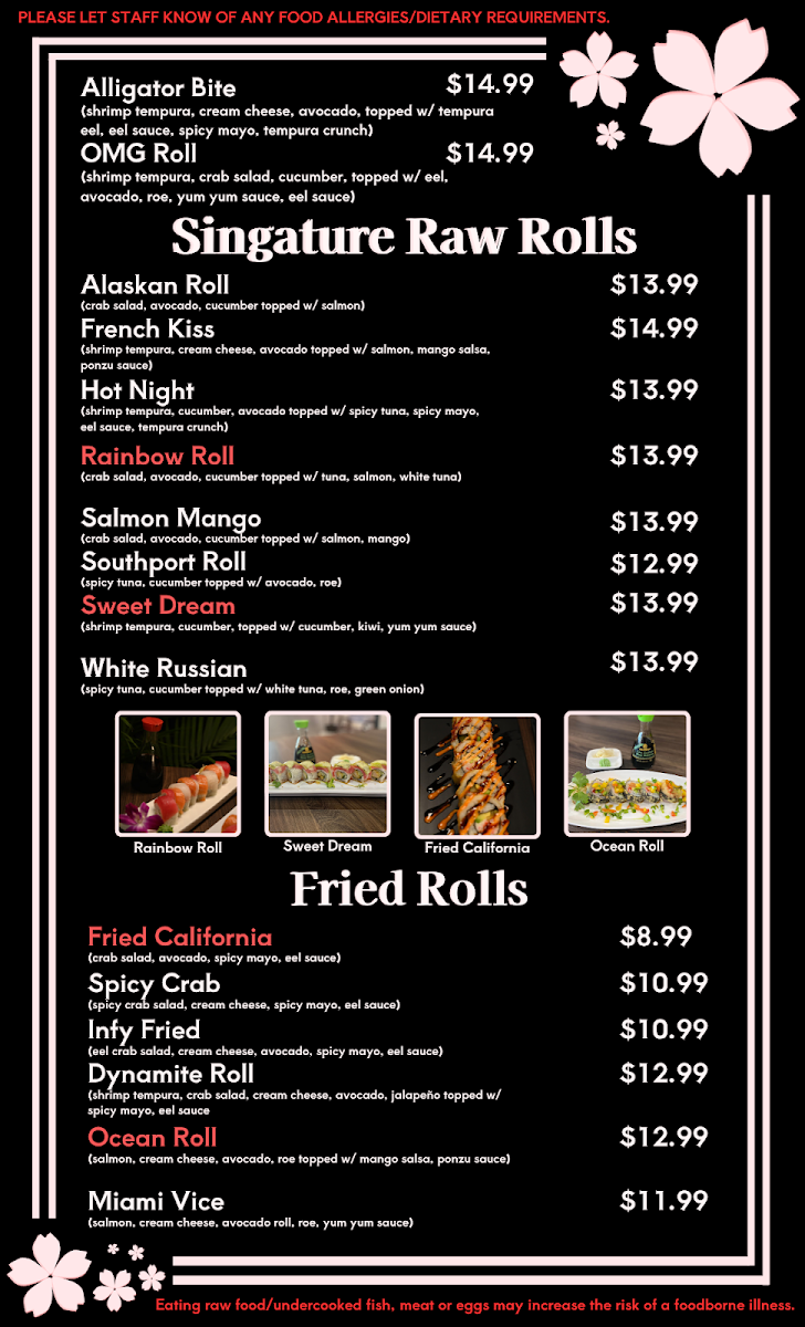 Sakura Spice menu board