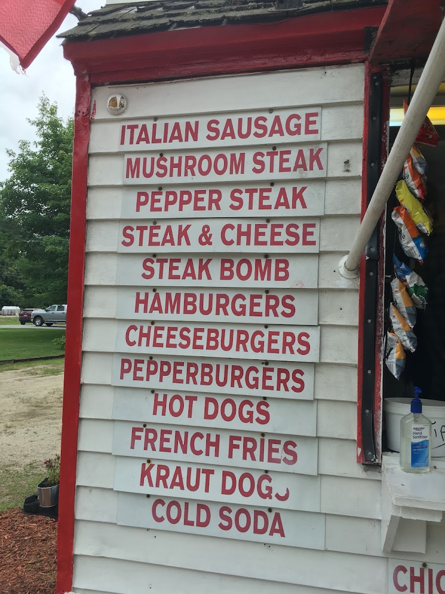 Angelino's Hot Dogs menu board