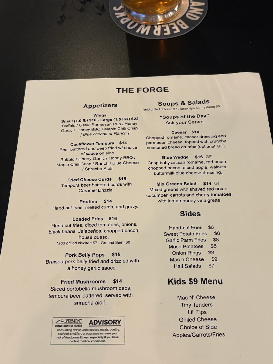 The Forge menu board