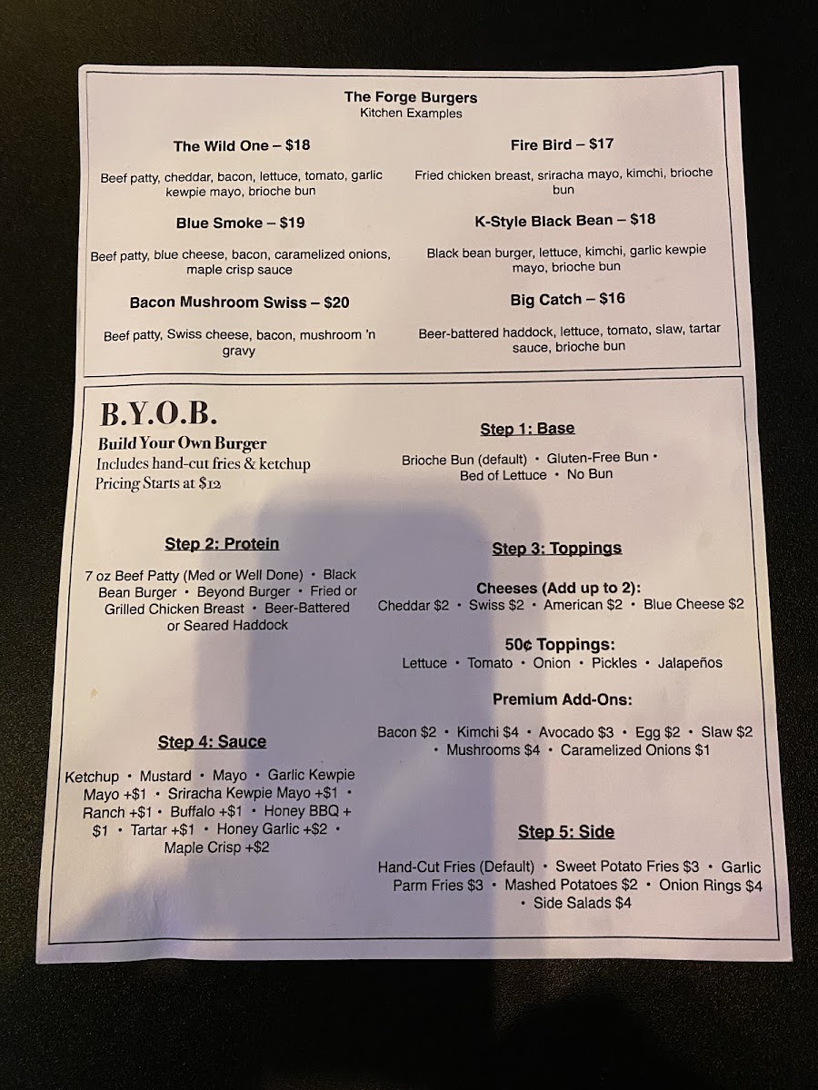 The Forge menu board