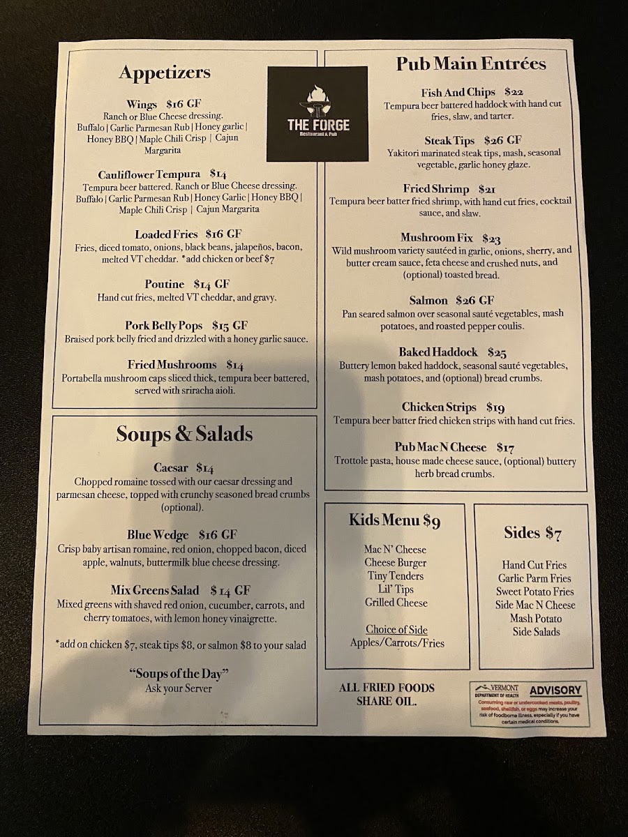 The Forge menu board