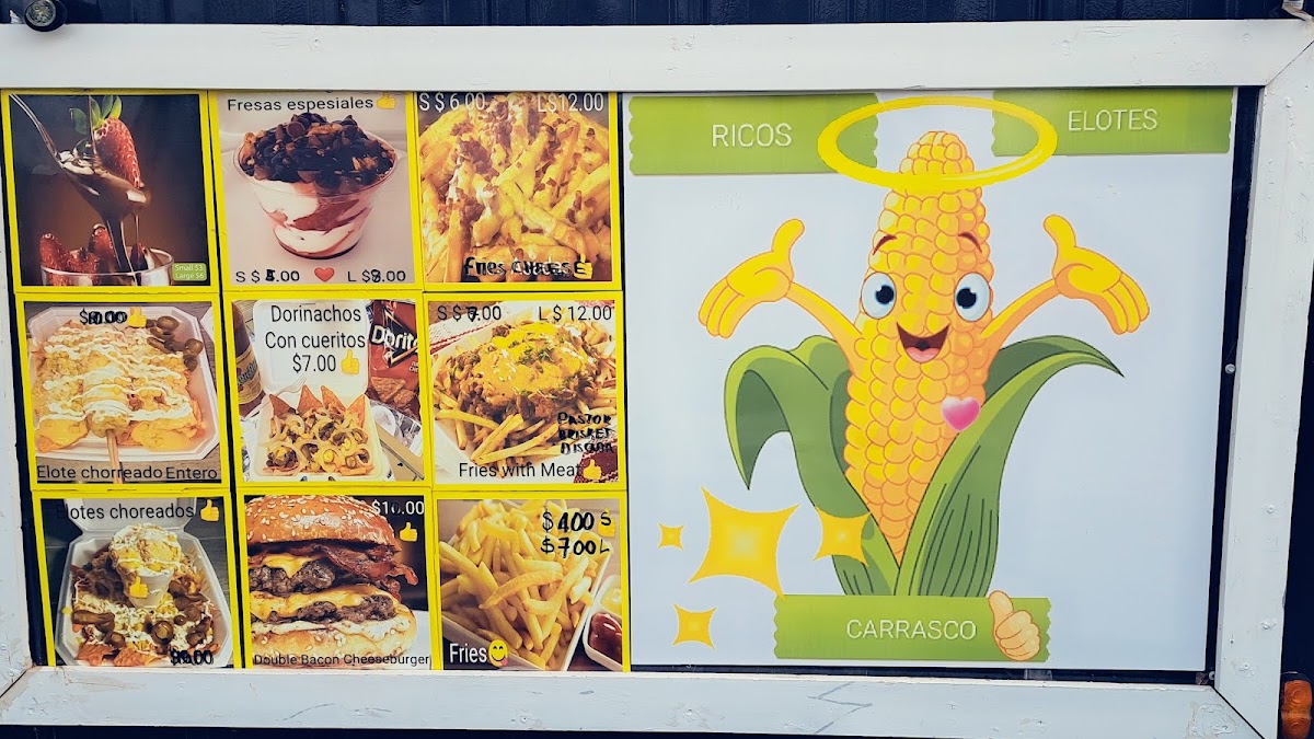 Rico’s Elotes Carrasco menu board