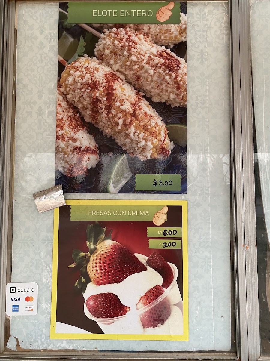Rico’s Elotes Carrasco menu board