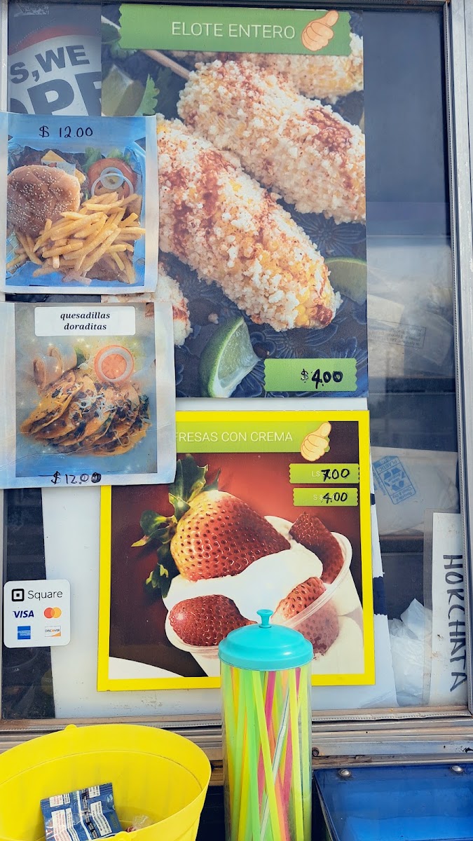 Rico’s Elotes Carrasco menu board