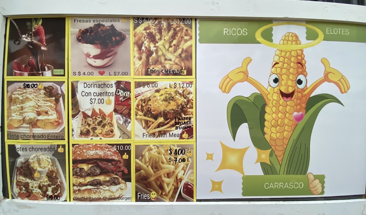 Rico’s Elotes Carrasco menu board