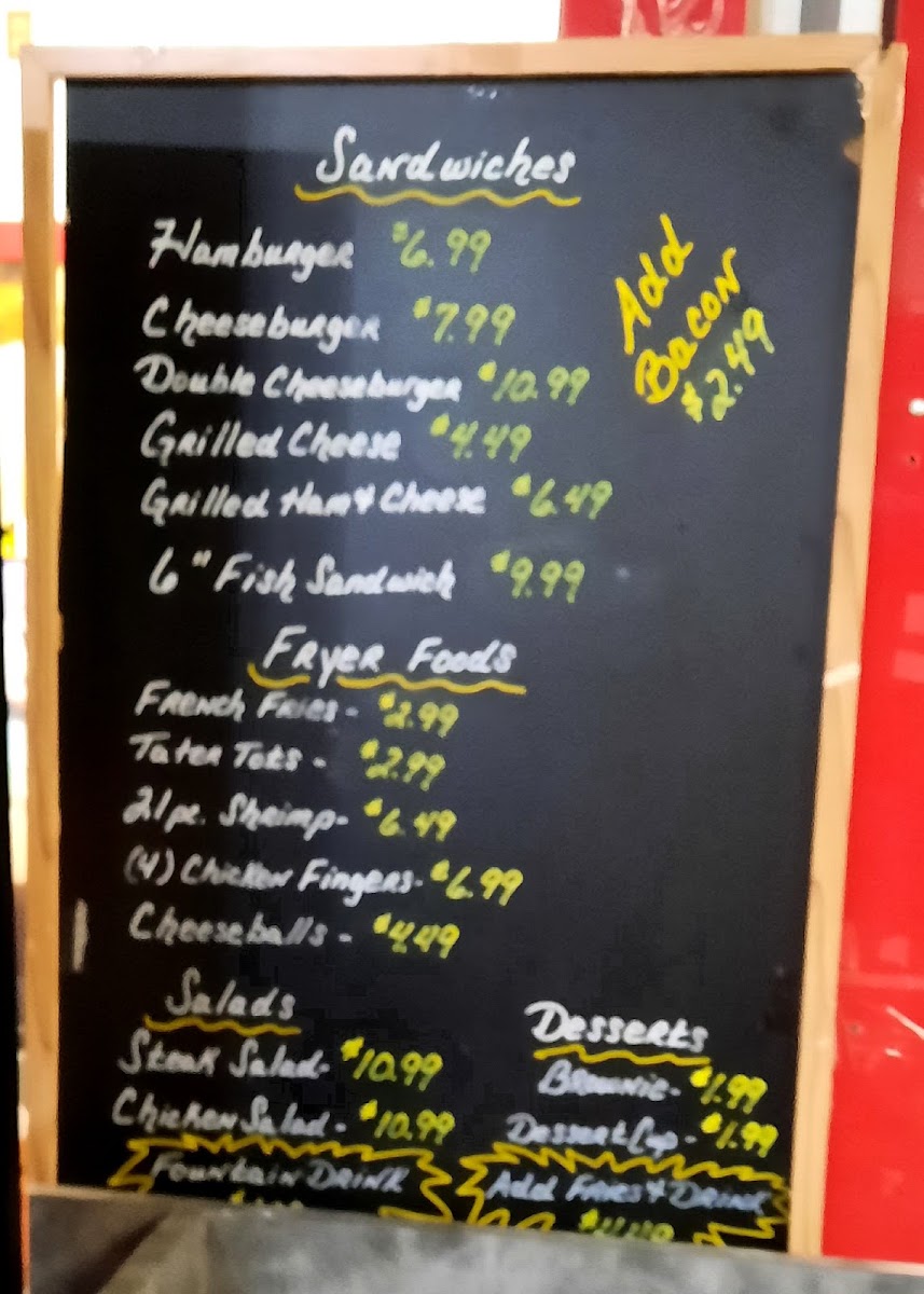 The Pit Stop Cafe menu board