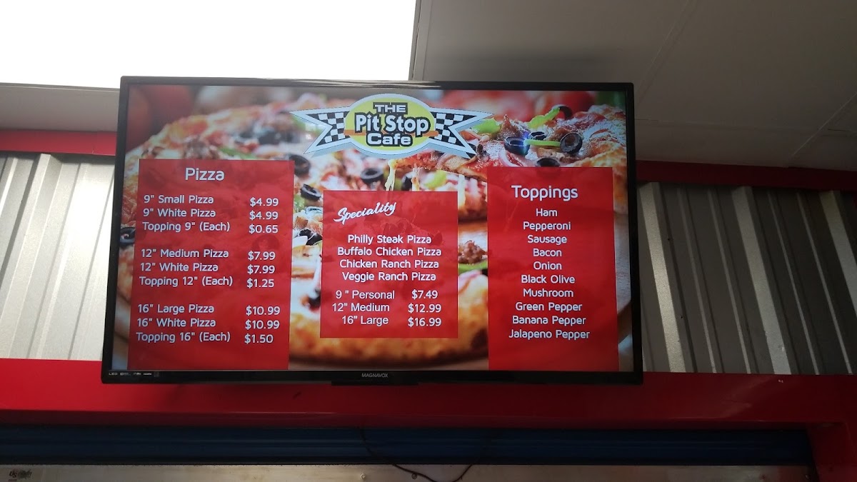 The Pit Stop Cafe menu board