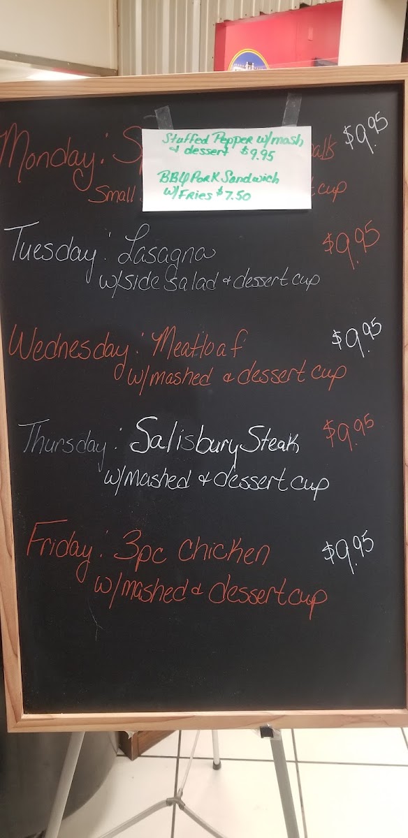 The Pit Stop Cafe menu board