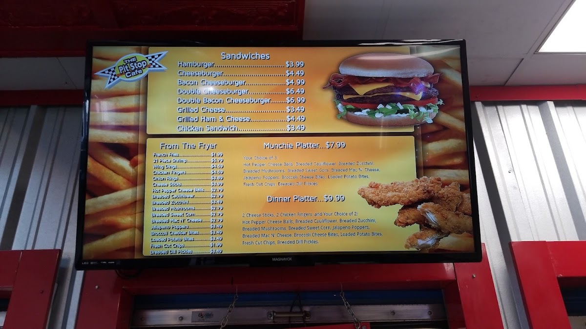 The Pit Stop Cafe menu board