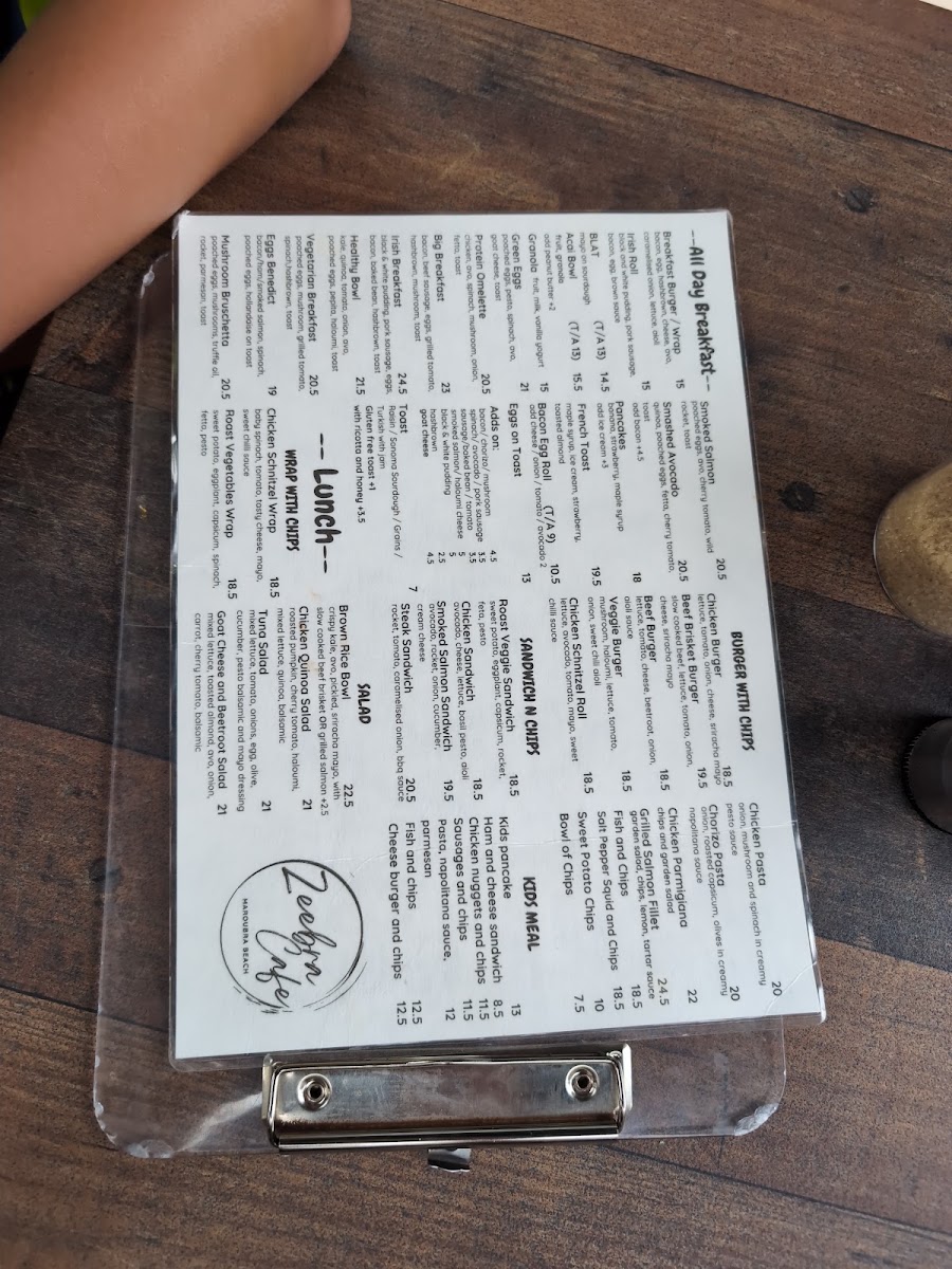 Zeebra Cafe menu board