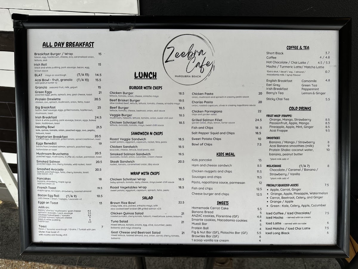 Zeebra Cafe menu board
