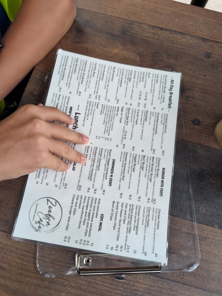 Zeebra Cafe menu board