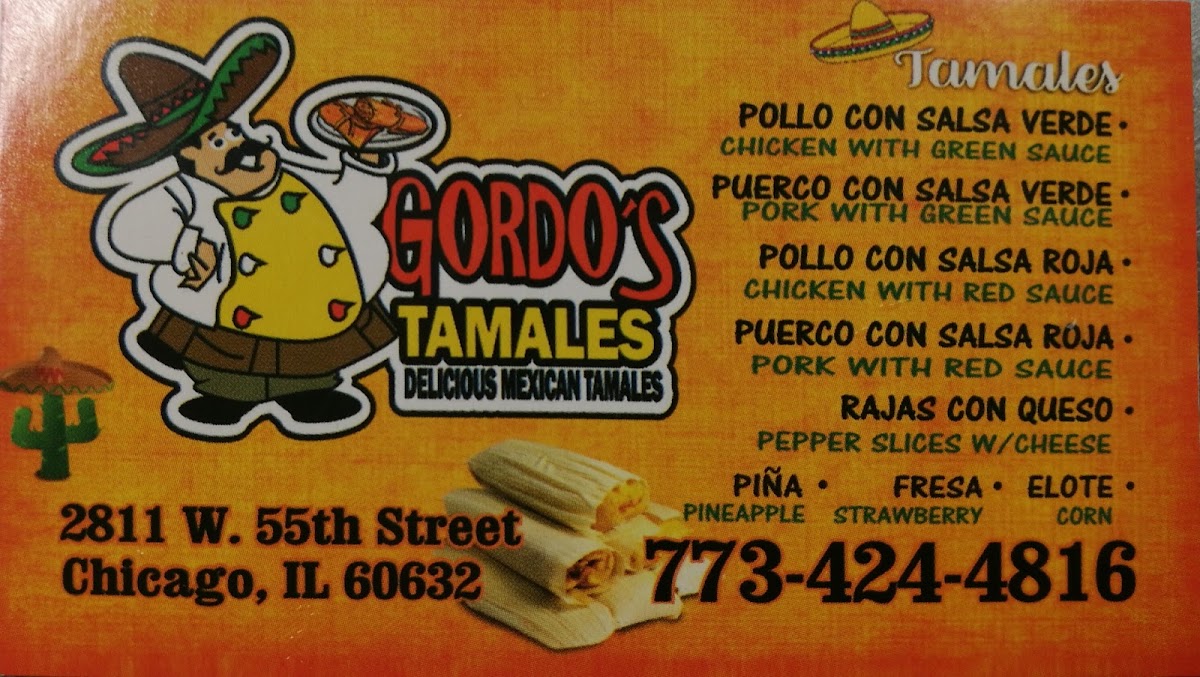 Gordo's Tamales menu board