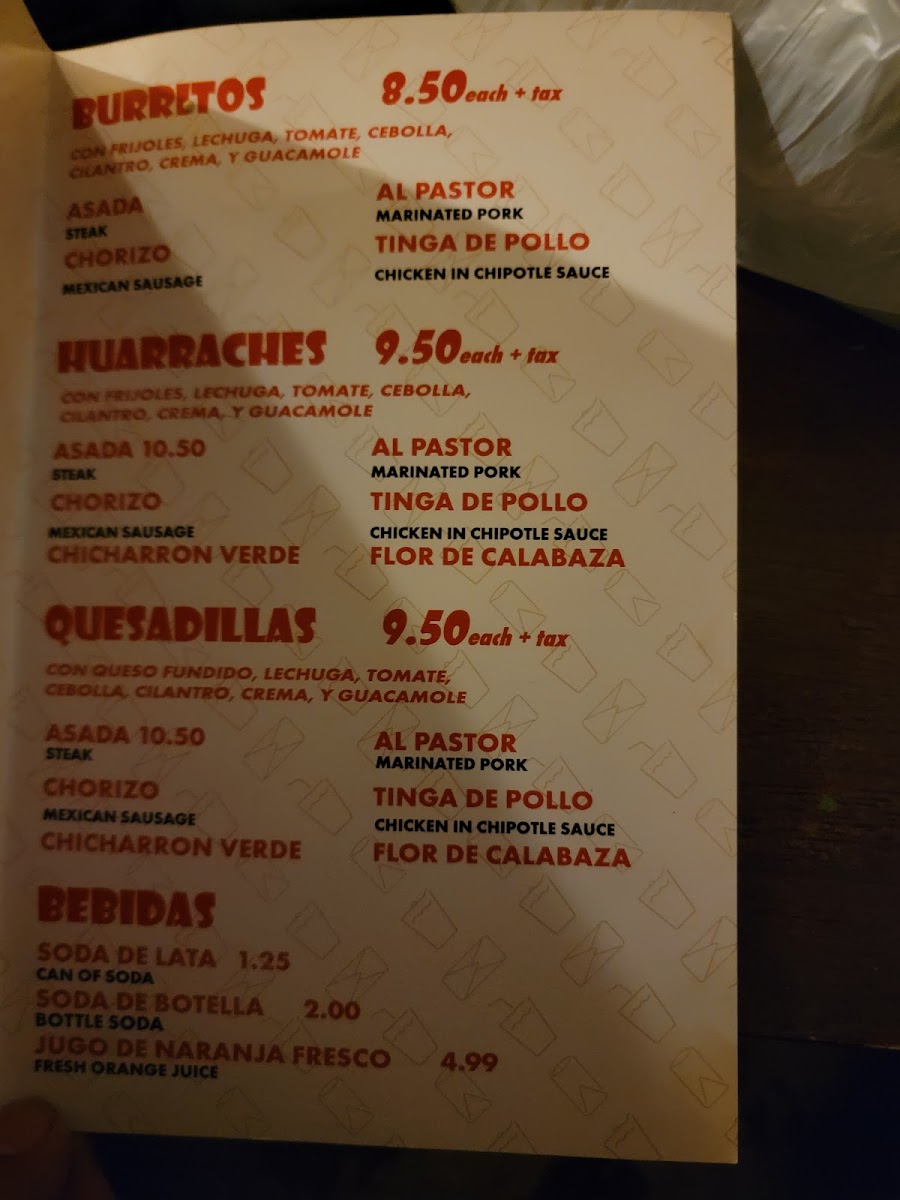 Gordo's Tamales menu board