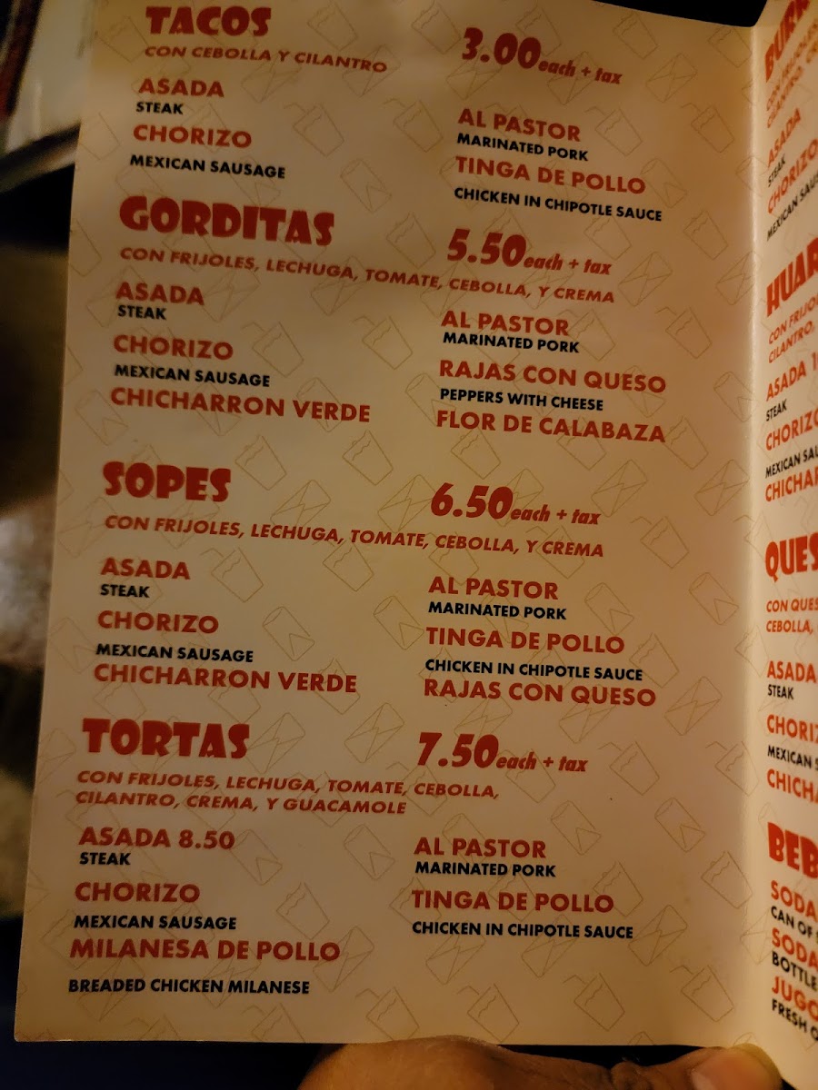 Gordo's Tamales menu board