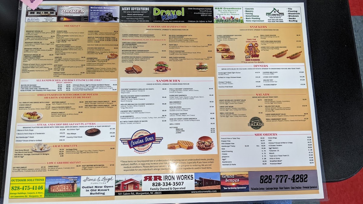 West End Diner menu board