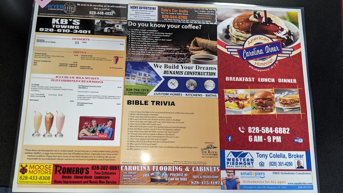 West End Diner menu board