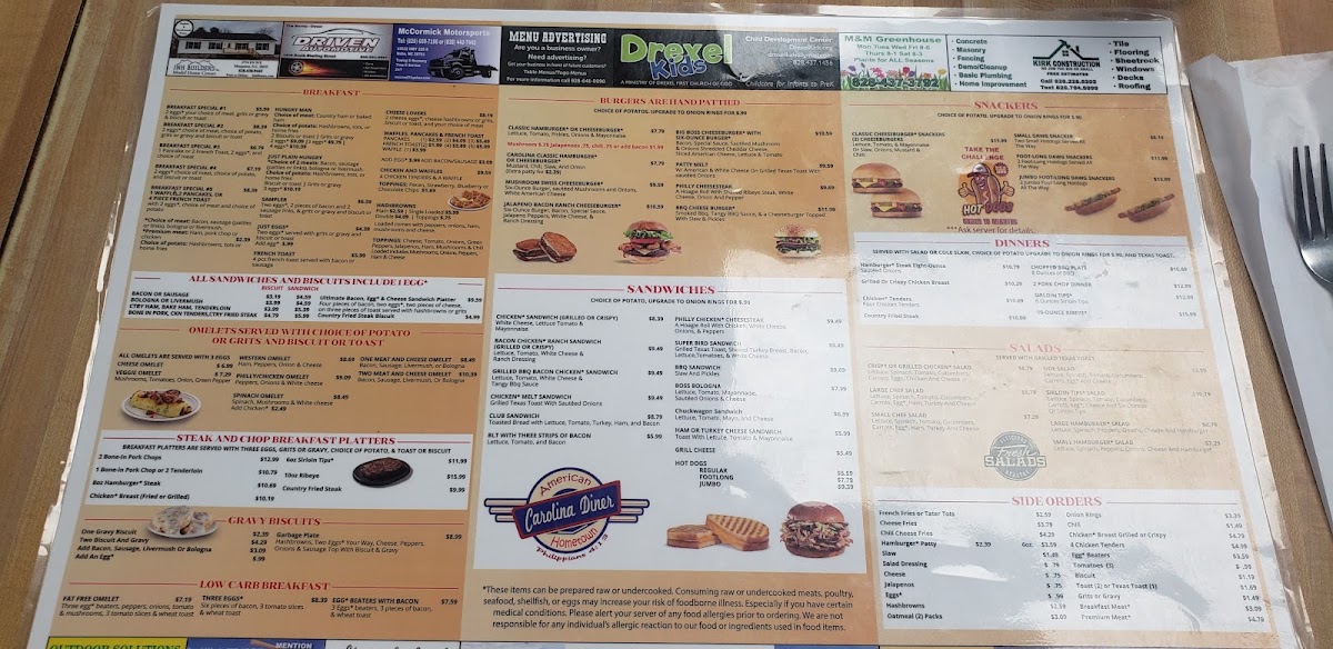 West End Diner menu board