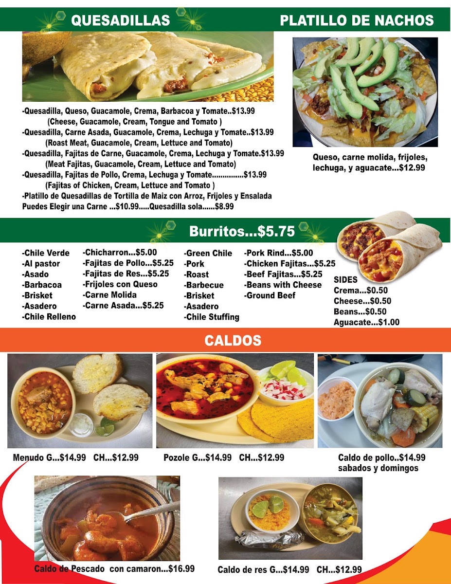 Diego's Mexican Food menu board