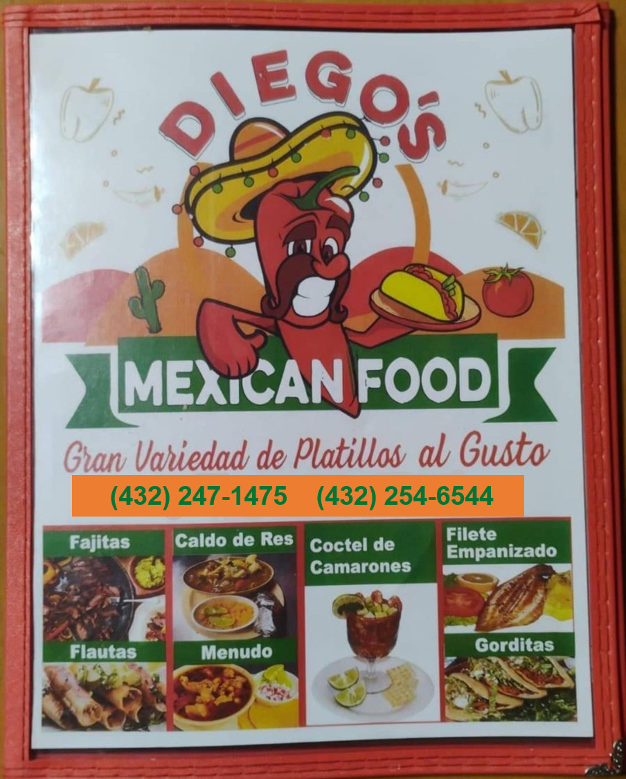 Diego's Mexican Food menu board