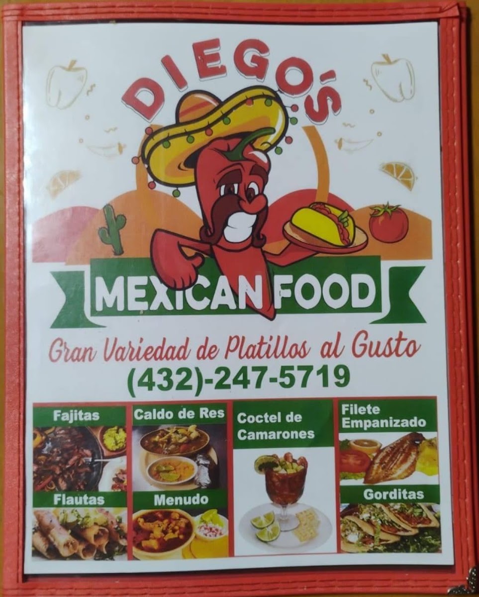 Diego's Mexican Food menu board