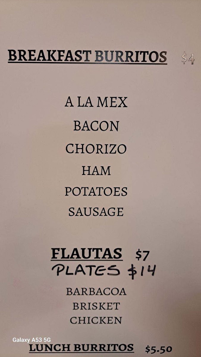 Taqueria Rio Bravo menu board