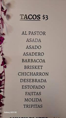 Taqueria Rio Bravo menu board