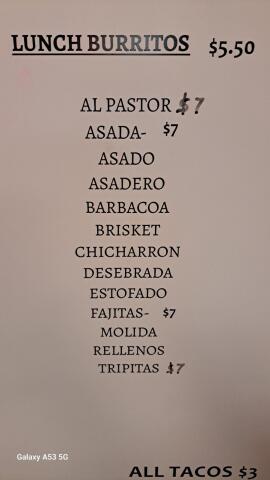 Taqueria Rio Bravo menu board