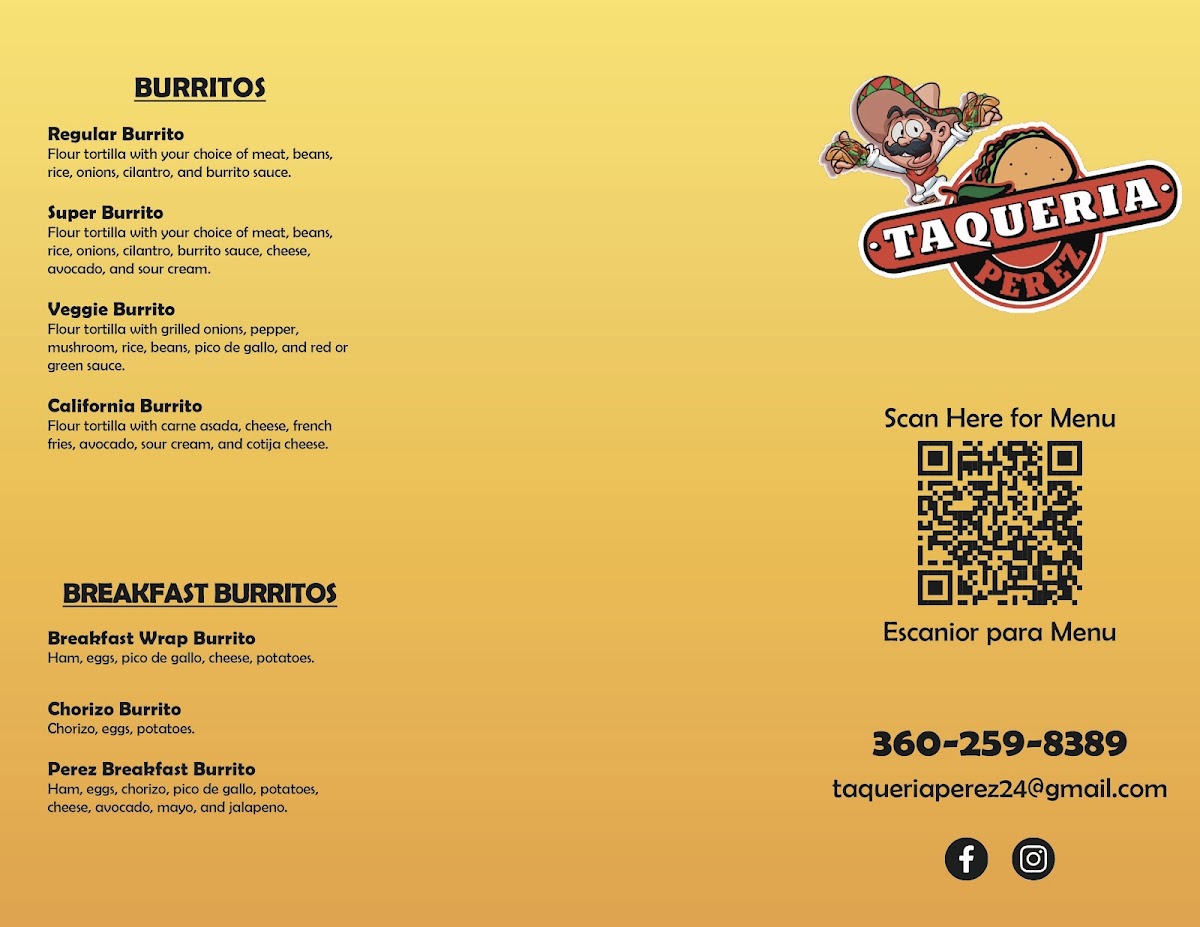 Taqueria Perez menu board