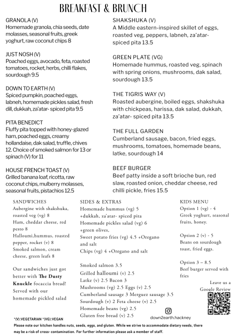 Down to Earth menu board