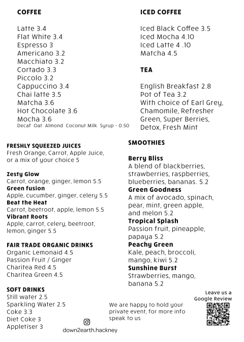 Down to Earth menu board